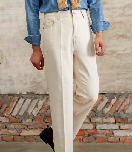 British Cotton Jeans Autumn And Winter Old Money Style Original Embryo Color Straight Bootcut Pants